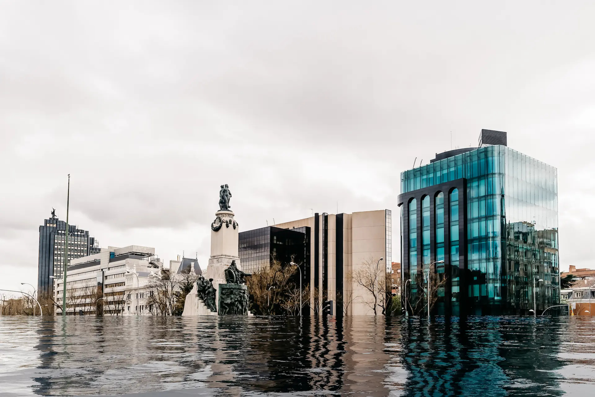 A city with flooding that damaged business assets